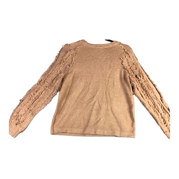 1.STATE Women’s Sweater XS Brown Crewneck Fringe Sleeve Pullover NWT - Picture 3 of 12
